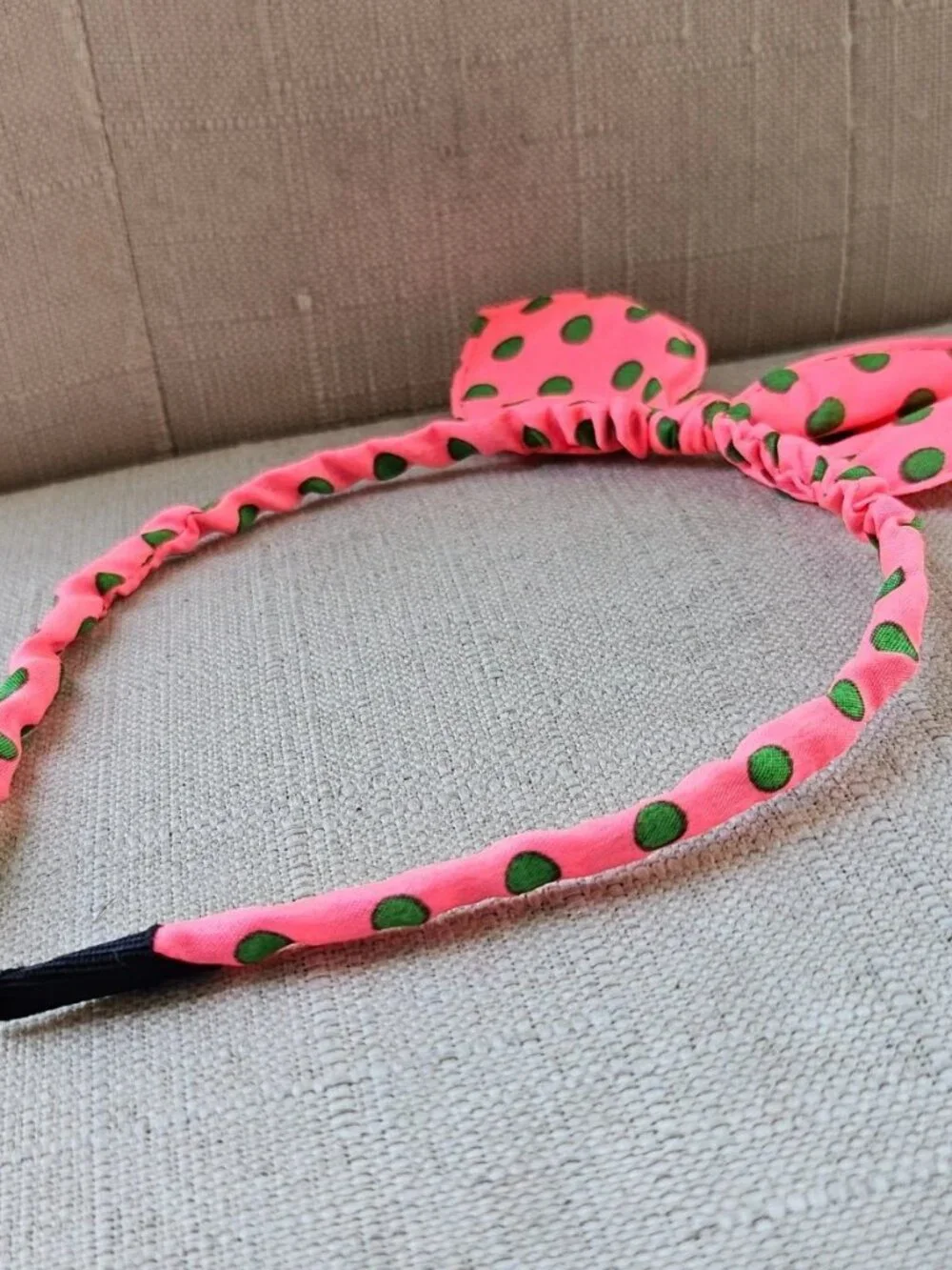 Pink Hairband Green Polka Dots Hair Accessories Hair Band Bunny Ear Shape